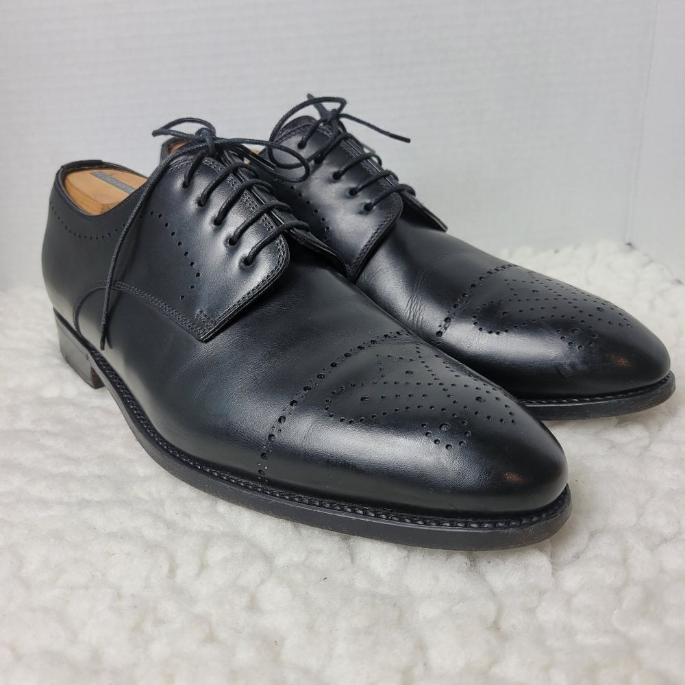 Bontoni Wholecut Oxford Mens Size 10.5 Navy Black Leather Brogue Dress Shoes